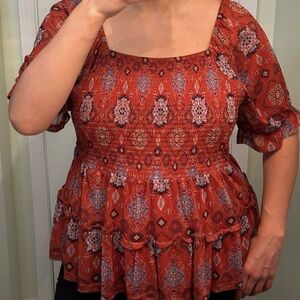 Maurices Red Patterned Blouse
